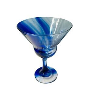 Vintage Hand Blown Cobalt Blue Swirl XL Martini Glass Candy Dish Holds 20 oz